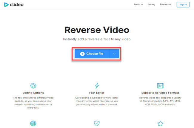 how to reverse a video with clideo