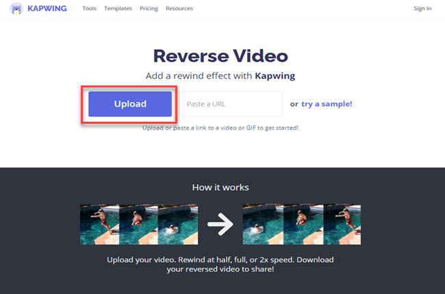 how to reverse a video with kapwing