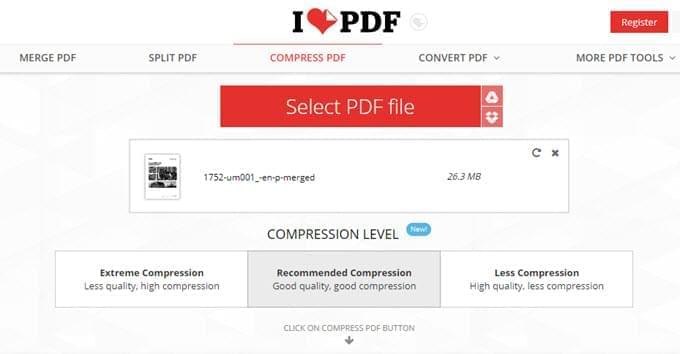 PDF compression tool iLovePDF