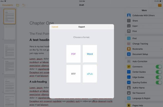 pages to pdf iOS