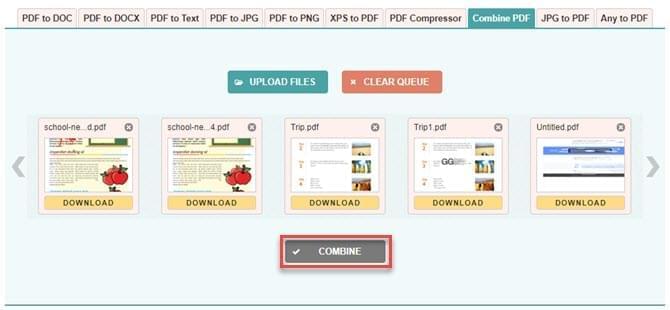 Upload files to Combine PDF