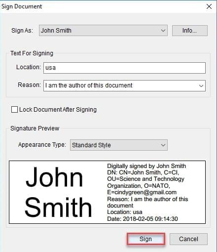 Sign created certificate signature