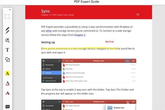 PDF Expert alkalmazás felület