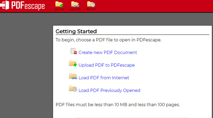 PDFescape Initiate Page