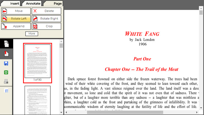 PDFescape Page Tab