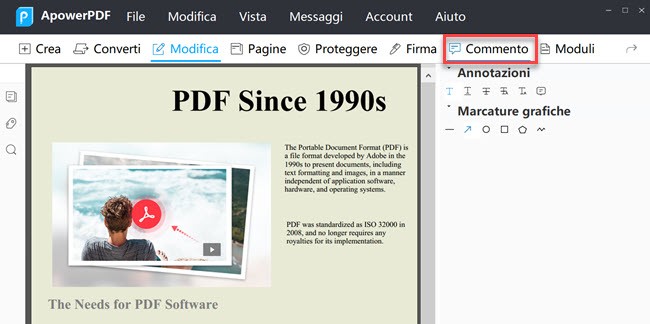 aggiungi commenti PDF su ApowerPDF