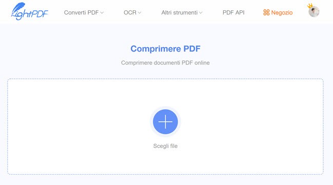 comprimere PDF online tramite LightPDF