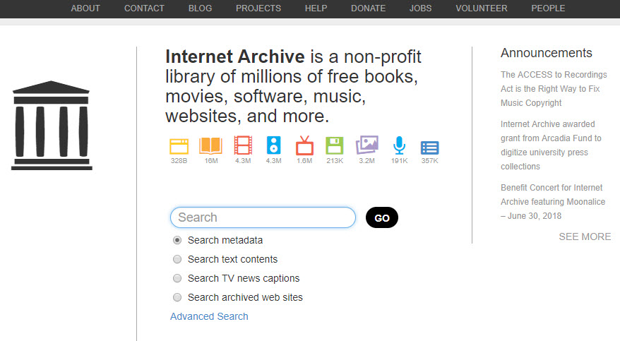 Internet Archive weboldal