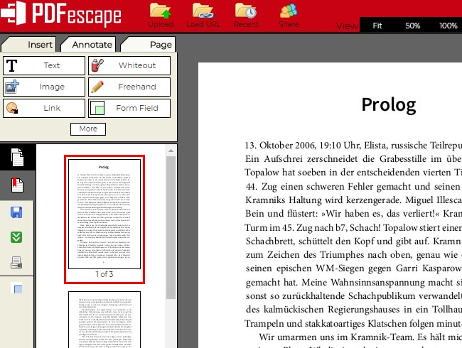 Funktionen von PDFescape