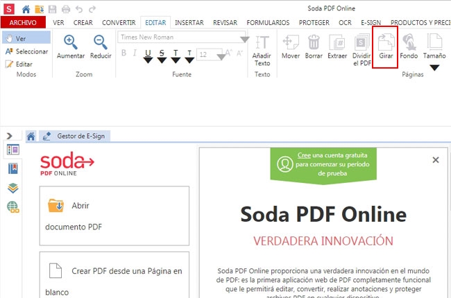 SodaPDF para voltear PDF