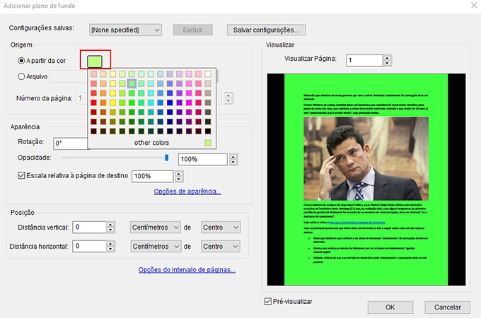 mudar cor de fundo de PDF