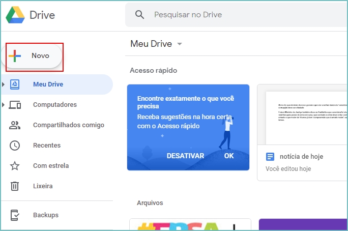 adicionar novo google drive