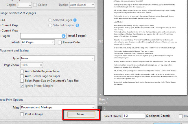 die Drucken-Optionen von PDF-XChange