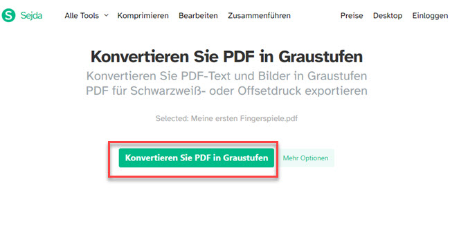 PDF auf Sejda in Graustufen umwandeln
