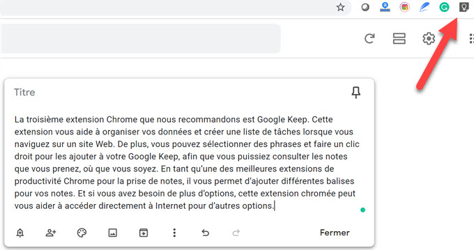 Google Keep extension