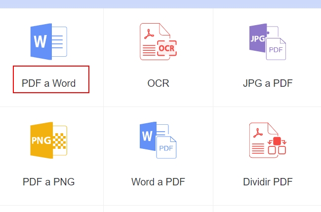interfaz de convertir pdf a word