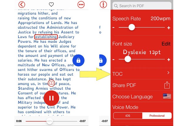 Impostazioni di lettura PDF per iPhone
