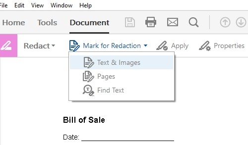 Mark for Redaction Options