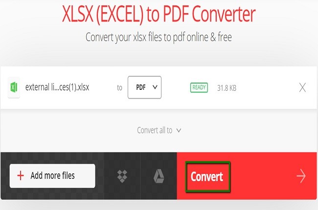 Convert XLSX to PDF