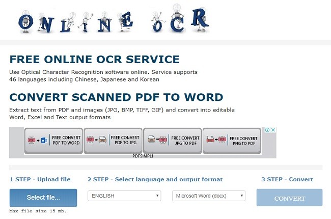 OnlineOCR Tool Interface