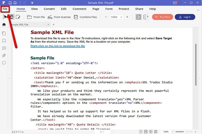 xml dosyasını PDF'ye ücretsiz kaydedin