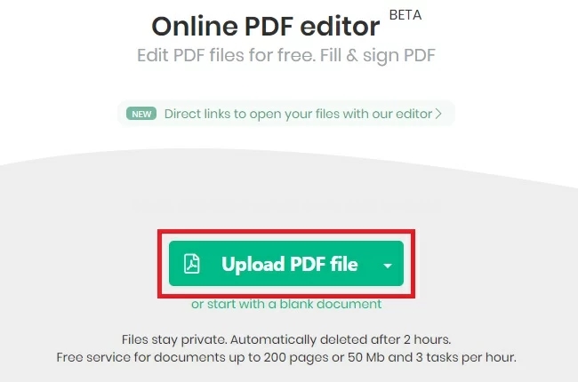Sejda Online PDF Editorアップロード