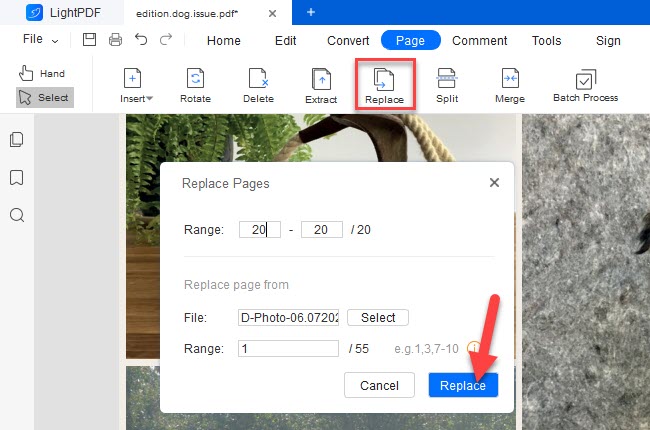 replace PDF pages