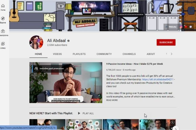 Ali Abdaal Youtube Channel