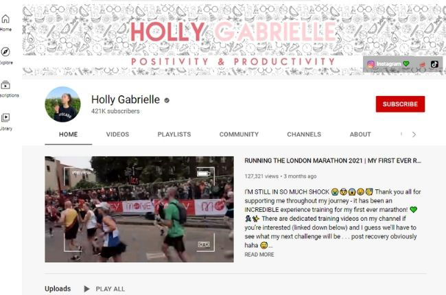 Holly Gabrielle Youtube Channel