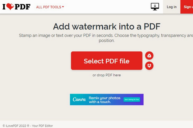 iLovePDF Insert Watermark PDF