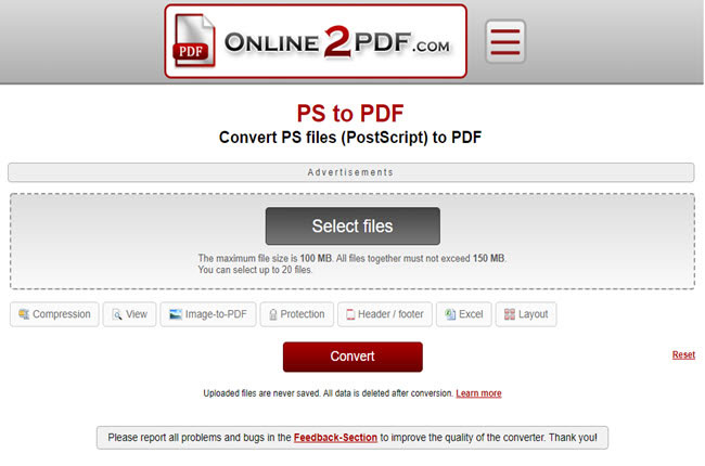 online2pdf home page