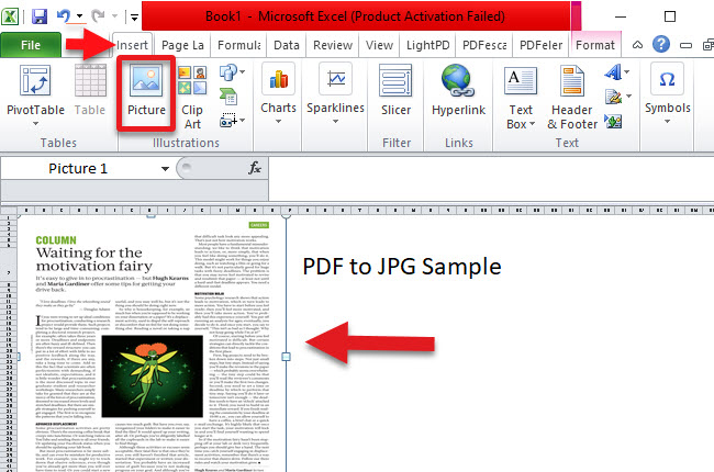 Microsoft Excel insert PDF