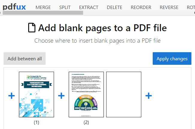 how to add a blank page to a PDF with PDFux
