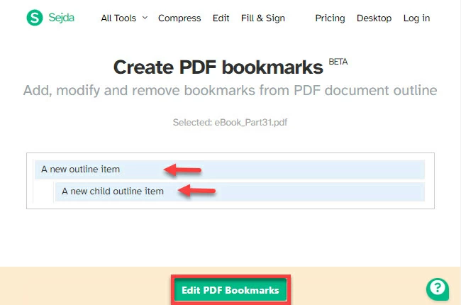 Add bookmarks in PDF