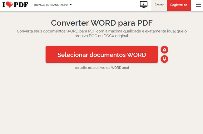 ilovepdf converter arquivo docx para pdf
