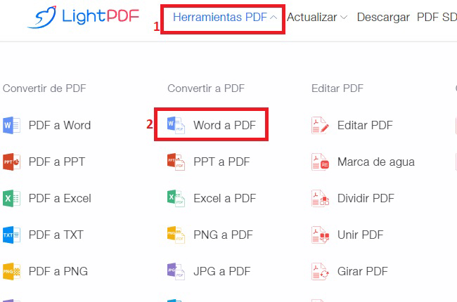 lightpdf herramientas docx a pdf