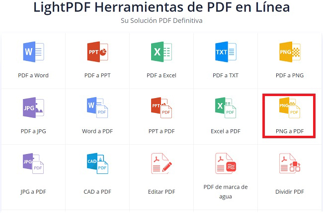 lightpdf herramientas png a pdf