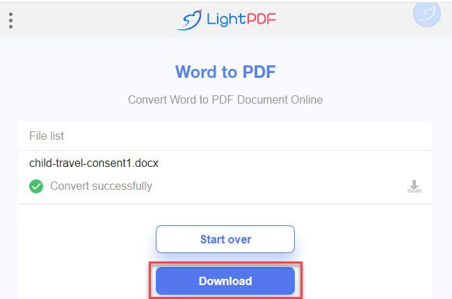 download converted Word file