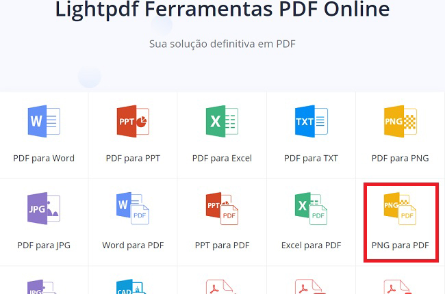 lightpdf ferramentas png para pdf