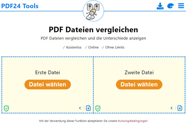 PDF-Dateien auf PDF24 Tools vergleichen