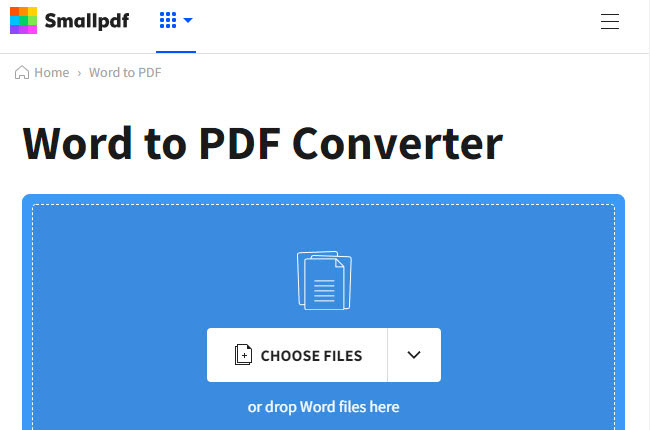 convert DOCX file to PDF on Smallpdf