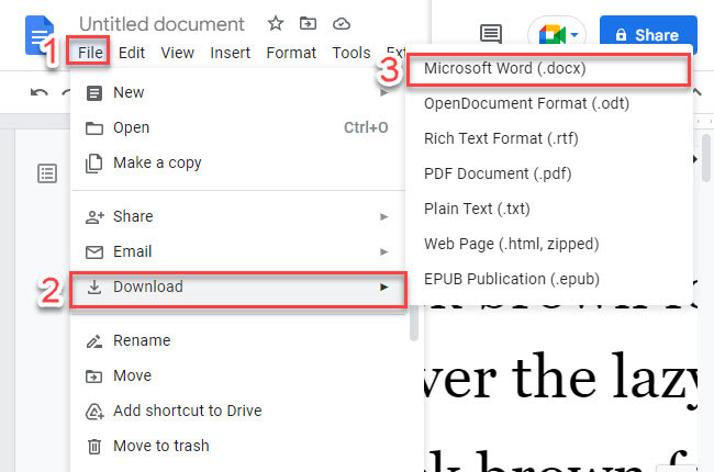 how to save Google Doc as Word