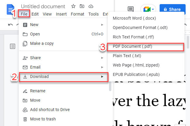 how to save Google Doc as PDF