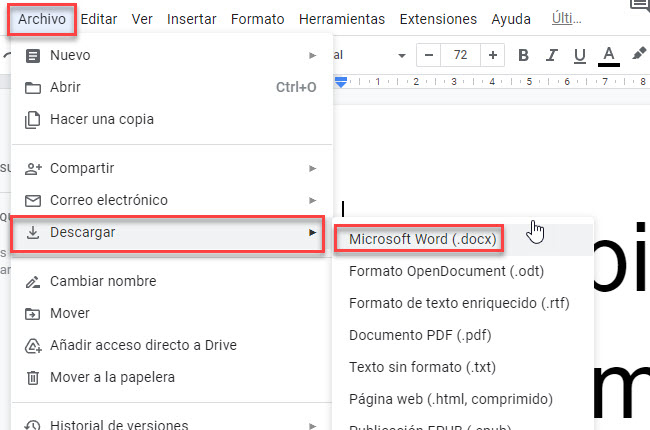 google doc convertir documento de google a word