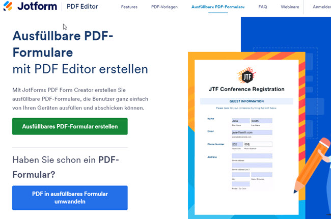 ausfüllbares PDF-Formular mit Jotform erstellen