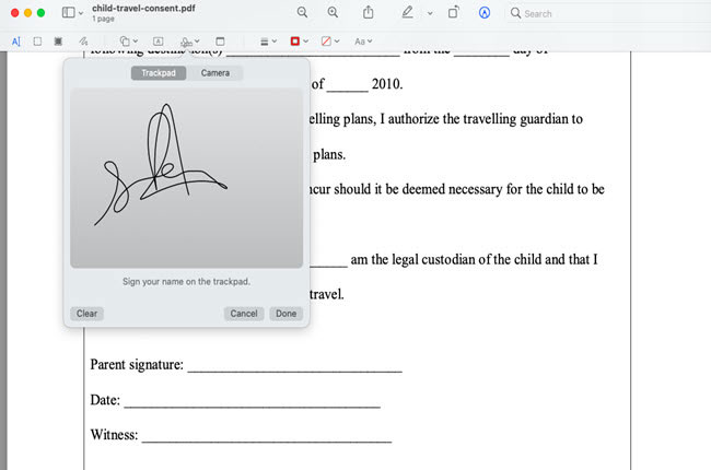 insert signature in PDF form on Mac