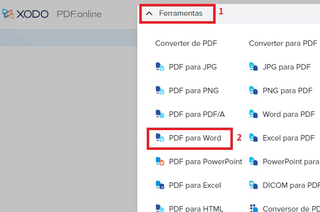 xodo ferramentas converter pdf word