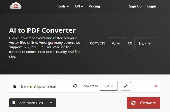 Ai-Dateien auf CloudConvert zu PDF zu konvertieren