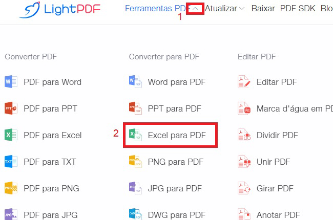 lightpdf ferramentas converter excel para senha pdf