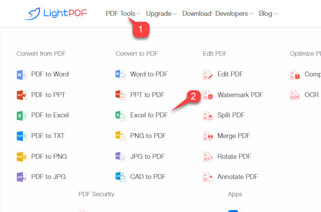 LightPDF Excel to PDF Tool